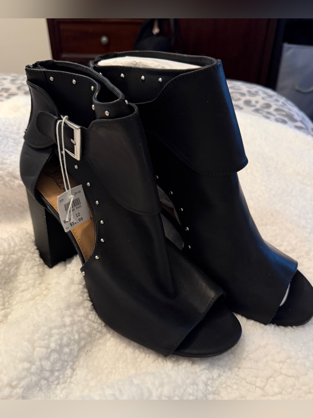 Brash  Brand Black Studded Peep-Toe Ankle Booties